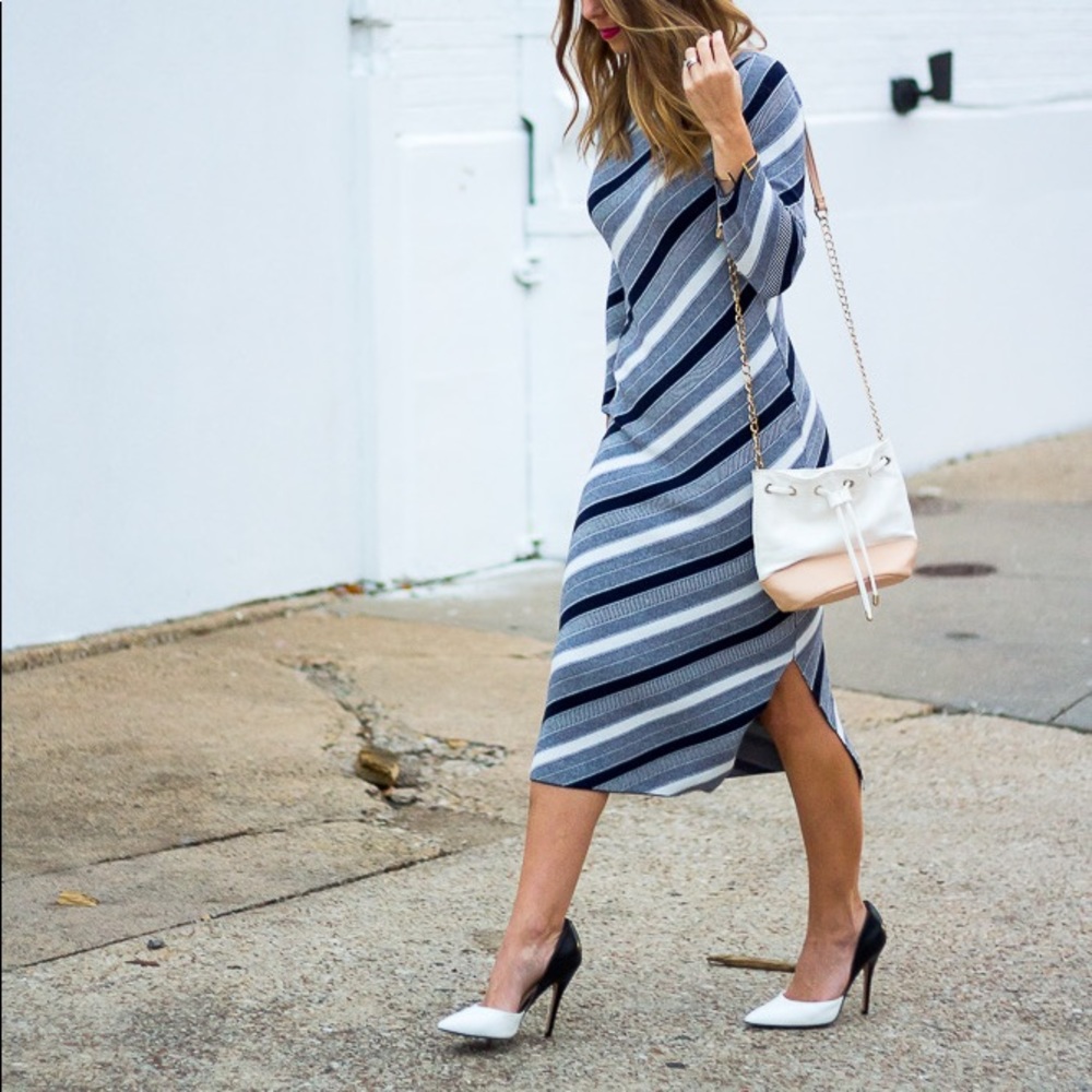 Ann Taylor Striped Midi Sweater Dress